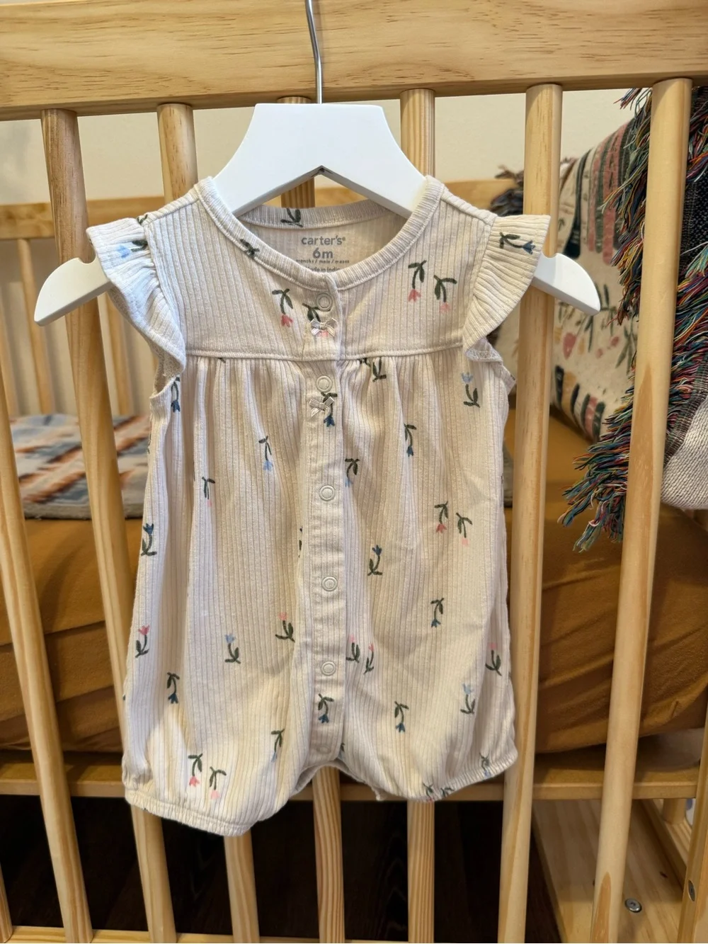 Carter's Cream Ribbed Floral Bubble Onesie